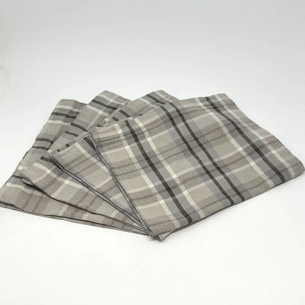 Pottery Barn Plaid Tartan Neutral Gray Beige Brown Tan Napkins 20x20” Set Of 4